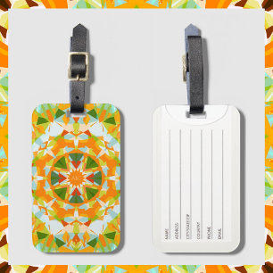 Monogram Bright Orange Green Magic Star Girl’s Luggage Tag