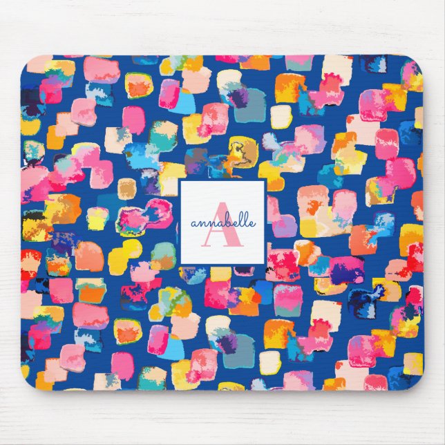 Monogram Bright Painted Abstract Personalised iPad Mouse Pad (Front)