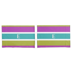 Monogram Bright Striped Reversible Personalised Pillowcase