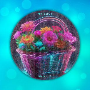 Monogram Brightly Coloured Flowers in a Basket Cutting Board