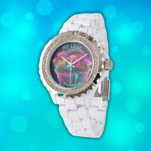 Monogram Brightly Coloured Flowers in a Basket   Watch