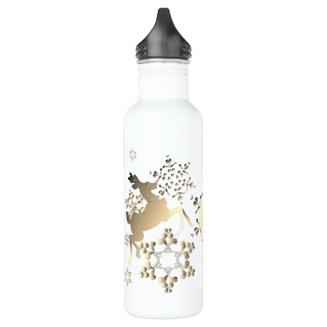 Monogram Bronze-like Dancing Reindeer & Snowflakes 710 Ml Water Bottle (Left)