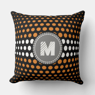 Monogram Bronze & White Polka Dots Pattern Cushion
