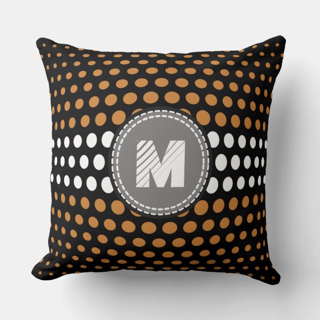 Monogram Bronze & White Polka Dots Pattern Cushion (Front)