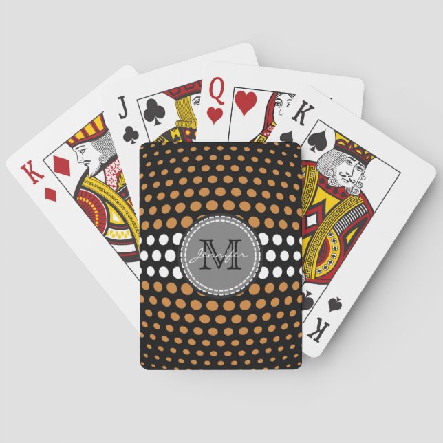 Monogram Bronze & White Polka Dots Pattern Playing Cards (Back)