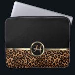 Monogram Brown and Black Leopard with Gold Accents Laptop Sleeve<br><div class="desc">Electronic Laptop Sleeve. Featuring a Brown and Black Leopard Animal Print with Gold Accents with monogram letter and name ready for you to personalise. ⭐This Product is 100% Customisable. *****Click on CUSTOMIZE BUTTON to add, delete, move, resize, changed around, rotate, etc... any of the graphics or text or use the...</div>