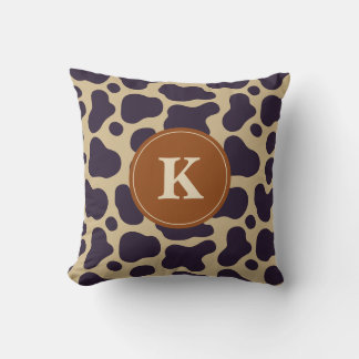 Monogram Brown Black Cow Print and Teal Accents Cushion