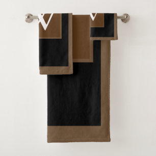Monogram Brown Black White Block Pattern Bath Towel Set
