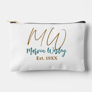 Monogram brown blue turquoise est.year simple mini accessory pouch