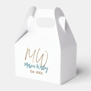Monogram brown blue turquoise est.year simple mini favour box