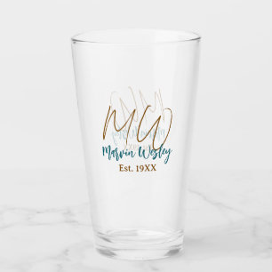 Monogram brown blue turquoise est.year simple mini glass