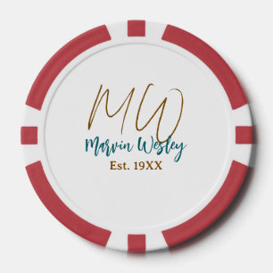 Monogram brown blue turquoise est.year simple mini poker chips