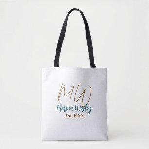 Monogram brown blue turquoise est.year simple mini tote bag