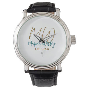 Monogram brown blue turquoise est.year simple mini watch