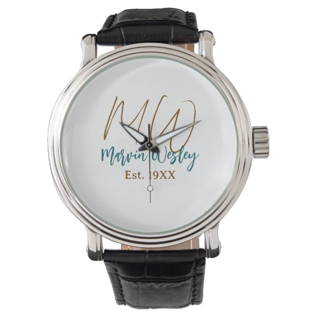 Monogram brown blue turquoise est.year simple mini watch (Front)