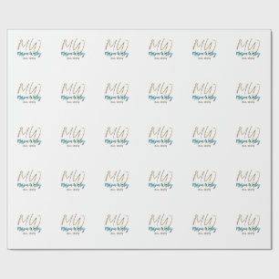 Monogram brown blue turquoise est.year simple mini wrapping paper