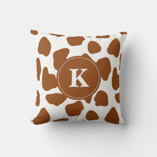 Monogram Brown Cow Print and Teal Accents Pillow