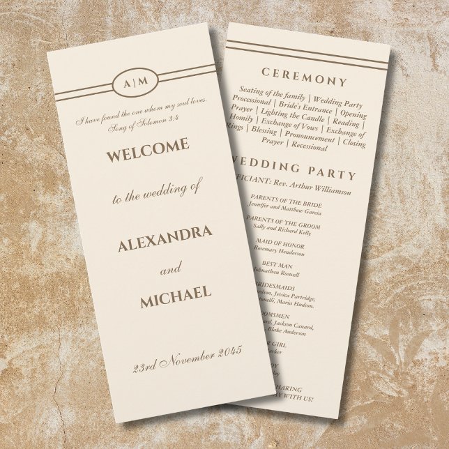 Monogram Brown Cream Christian Wedding Program Programme (Creator Uploaded)