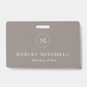 Monogram Brown Elegant Professional Badge ID Badge
