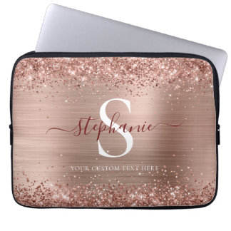 Monogram Brown Faux-Glitter Girly Glam Laptop Sleeve