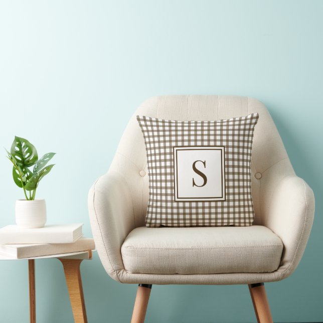 Monogram Brown Gingham Cushion (Chair)