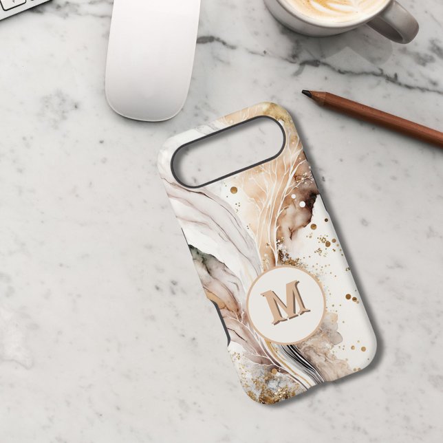 Monogram Brown Gold Marble Luxe Abstract Design (Creator Uploaded)