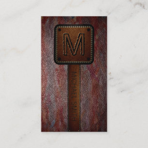 Monogram Brown Leather Look Business Card