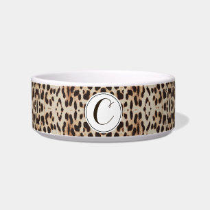 Monogram Brown Leopard Print Cat Bowl
