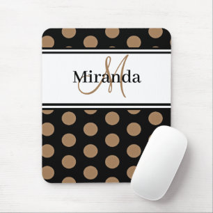 Monogram Brown Polka Dot Black White Script Mouse Pad