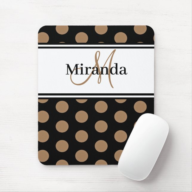 Monogram Brown Polka Dot Black White Script Mouse Pad (With Mouse)
