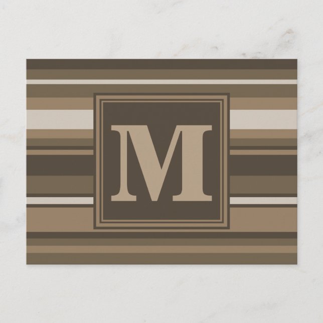 Monogram brown stripes postcard (Front)