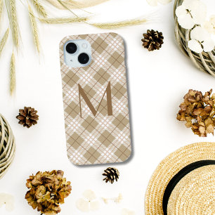 Monogram Brown Tan Beige Tartan Buffalo Plaid  iPhone 15 Case