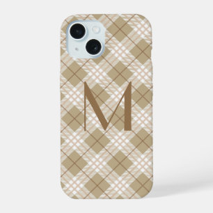 Monogram Brown Tan Beige Tartan Buffalo Plaid iPhone 15 Case