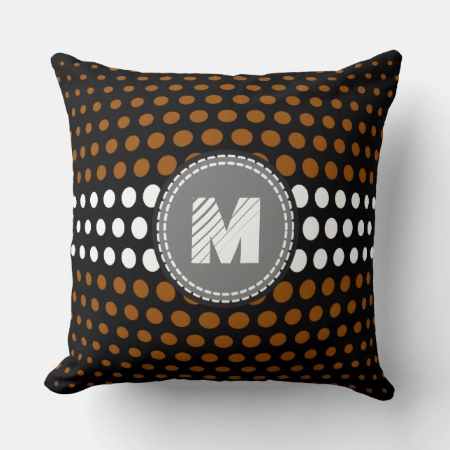 Monogram Brown & White Polka Dots Pattern Cushion (Front)