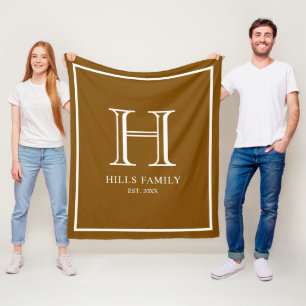 Monogram Brown & White Wedding Couples Names Fleece Blanket