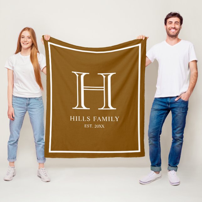Monogram Brown & White Wedding Couples Names Fleece Blanket (In Situ)