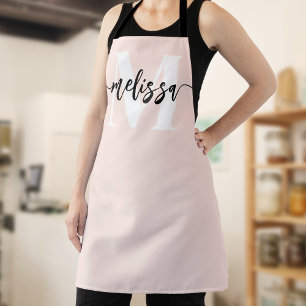 Monogram Brush Calligraphy Blush Pink Apron