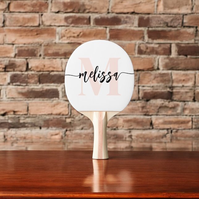 Monogram Brush Calligraphy Blush Pink Ping Pong Pa Ping Pong Paddle (Creator Uploaded)