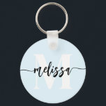 Monogram Brush Handwritten Blue Key Ring<br><div class="desc">Bold serif monogram combined with brush handwritten calligraphy.</div>