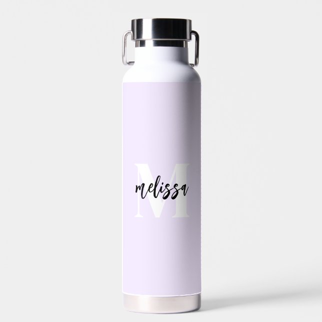 Monogram Brush Script Purple Water Bottle (Front)