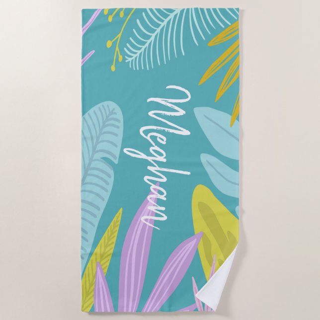 Monogram Brush Script | Tropical Beach Towel (Front)