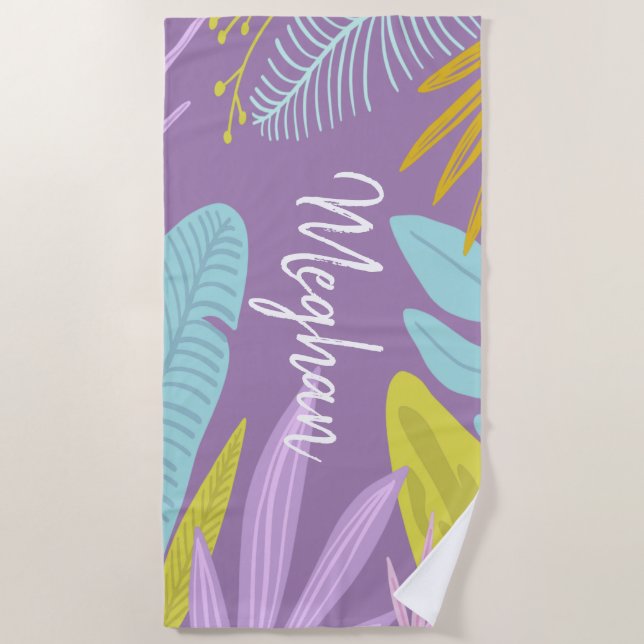 Monogram Brush Script | Tropical Beach Towel (Front)