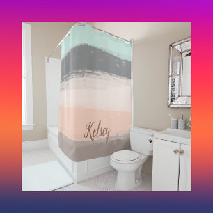 Monogram Brush Strokes Colourful   Shower Curtain