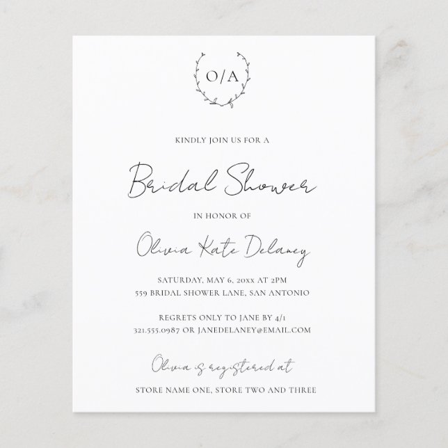 Monogram Budget Bridal Shower Invitation Flyer (Front)