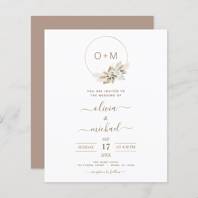 Monogram Budget Tropical Pampas Grass Wedding (Front/Back)