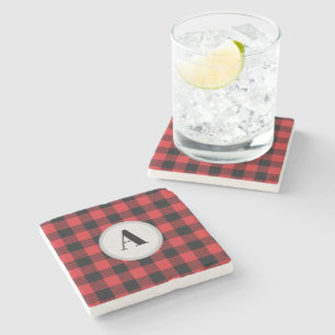Monogram Buffalo Check Pattern Stone Coaster