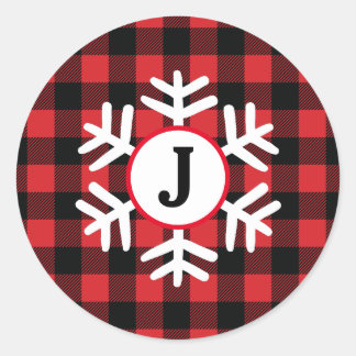 Monogram buffalo plaid snowflake Sticker