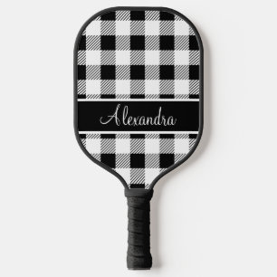 Monogram Buffalo Plaid White and Black Pickleball  Paddle