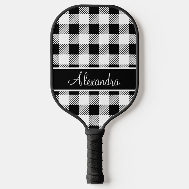 Monogram Buffalo Plaid White and Black Pickleball  Pickleball Paddle (Front)