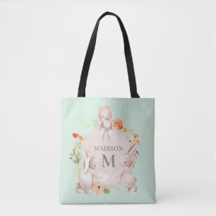 Monogram Bunny Rabbits Floral Easter Personalised Tote Bag